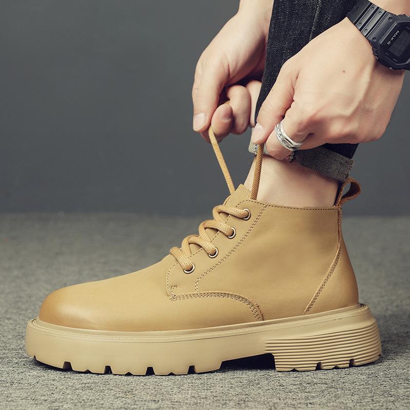 Men's real cowhide Martin boots men's 2025 new autumn boots men's high-top tooling shoes