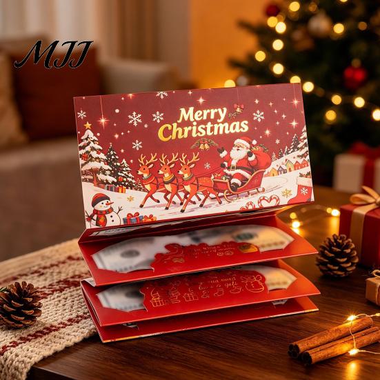 Christmas Gift Giving Supplies Money Card Holder with 6 Slots, Santa/Elk/Tree Theme Cash Box for Santa Claus Bills And Cards, Festive Cardboard