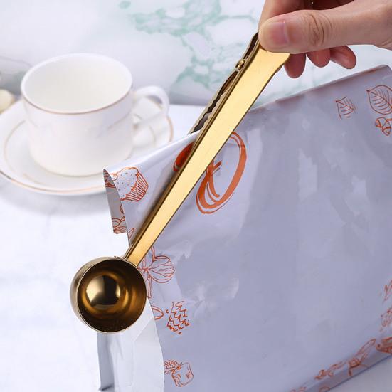 2-in-1 Löffel und Beutelclip, Messlöffel aus Edelstahl, Multifunktionaler Pulverversiegler für Milchkaffee, Luftdichter Clip