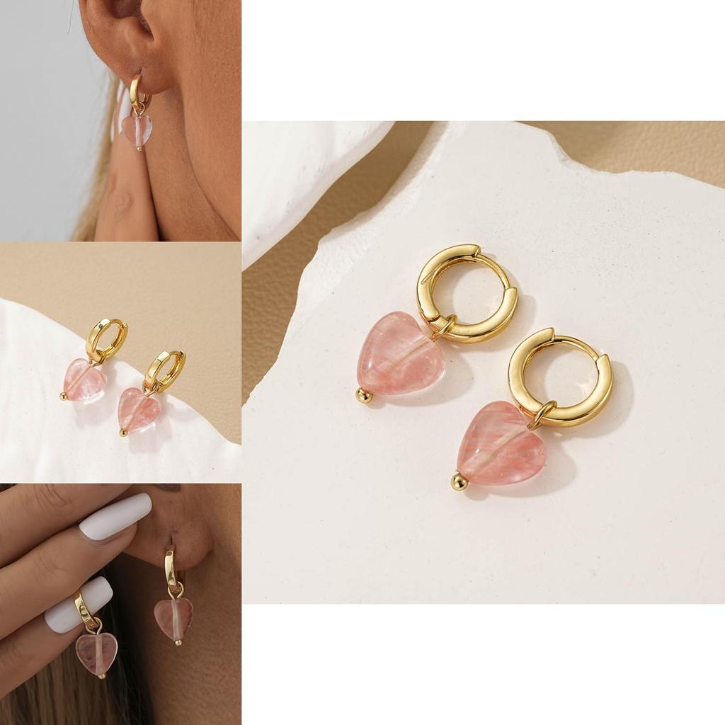 Modern Pink Heart Crystal Earrings For Women Trendy Copper Electroplated