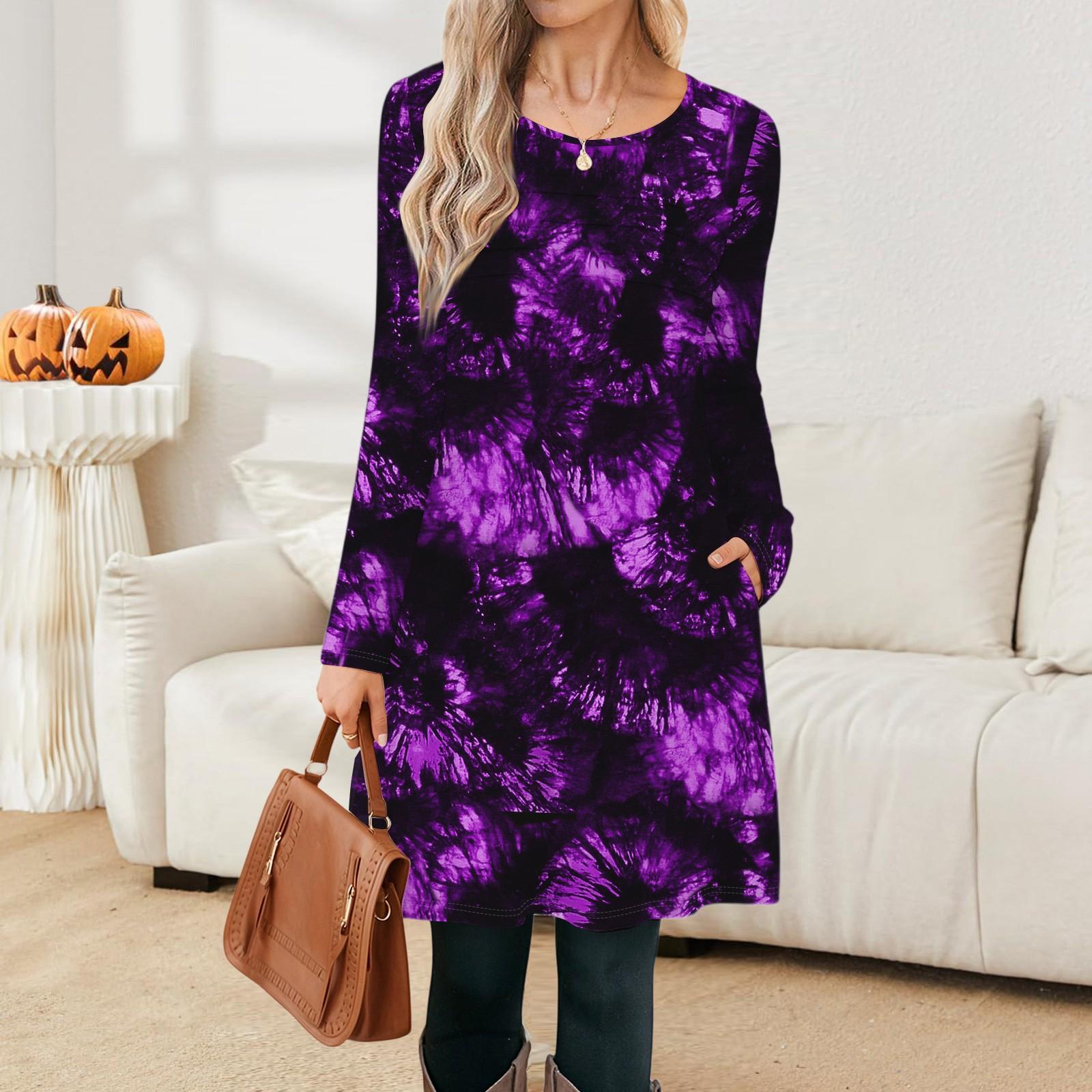 

Женские повседневные модные платья с длинным рукавом, винтажные, с принтом графики на Хэллоуин и карманами L чёрный