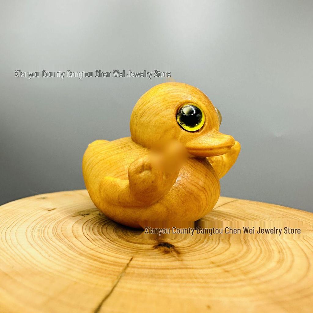 Cute Cartoon Yellow Duck Wood Carving Ornament for Home or Office