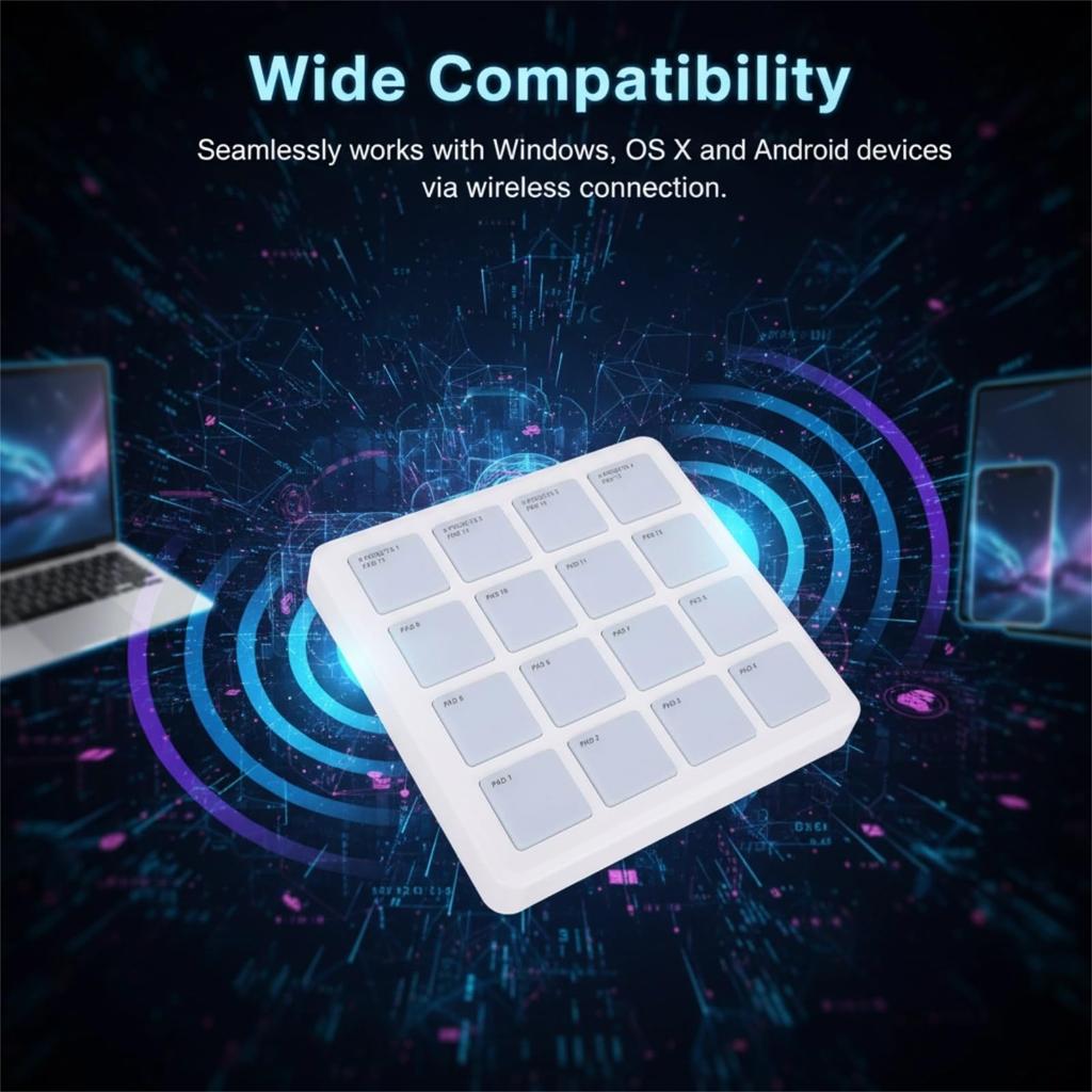 Cuifati Wireless MIDI RGB Backlit Portable MIDI Keyboard with for Wins OS X and Android Systems Controller, 16-Pad USB-C Velocity-Sensitive Pads,