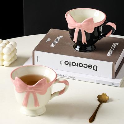 Pink Bowknot Decorative Mug Lovely Ceramic Cups Dining Table Coffee Mugs Afternoon Tea Teacup Water Cup Fruits Juice Container