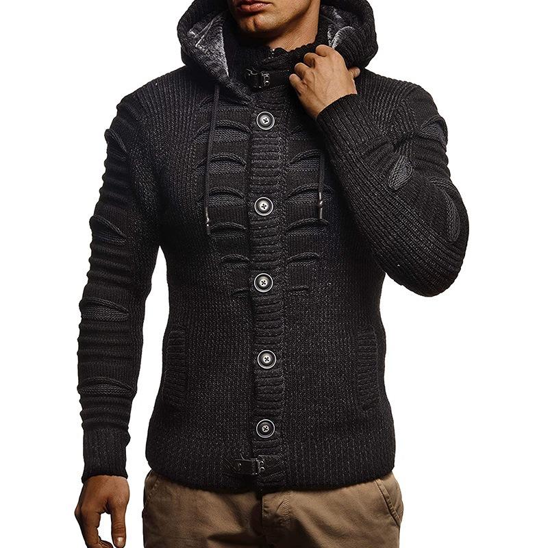 2025 Winter Sweater Cardigan Men's Hooded Knitted Cardigan Jacket