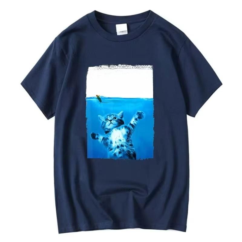 Vintage Paws Cat and Mouse Top Cute Funny Cat Lover Parody Short Sleeve Summer T Shirts Oversized Male Men's Washed Tee Shirt