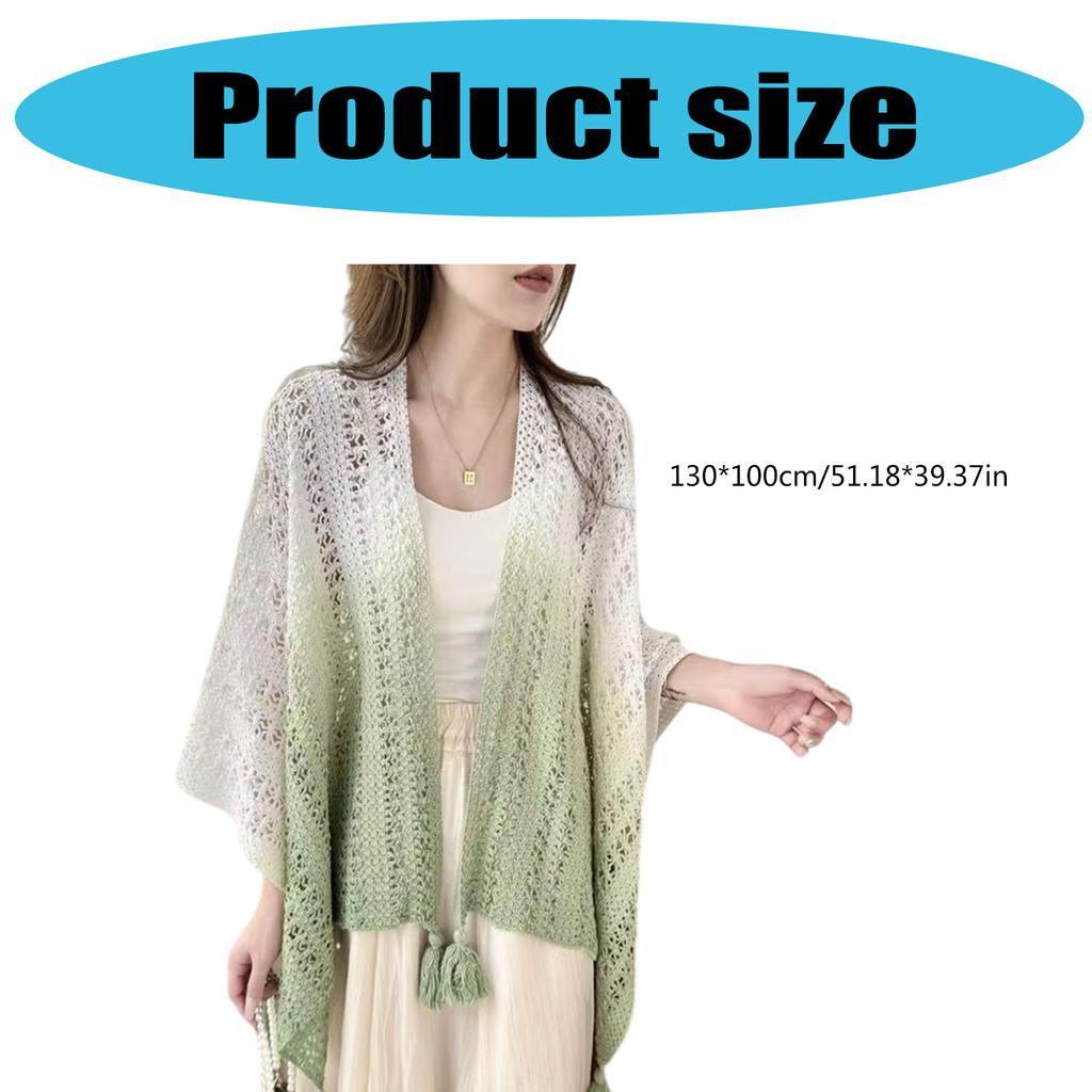 Open Front Fringe Knitted Capelet for Women Soft Breathable Travel Cardigan Shoulder Wrap Hollowed Out Shawl Wrap