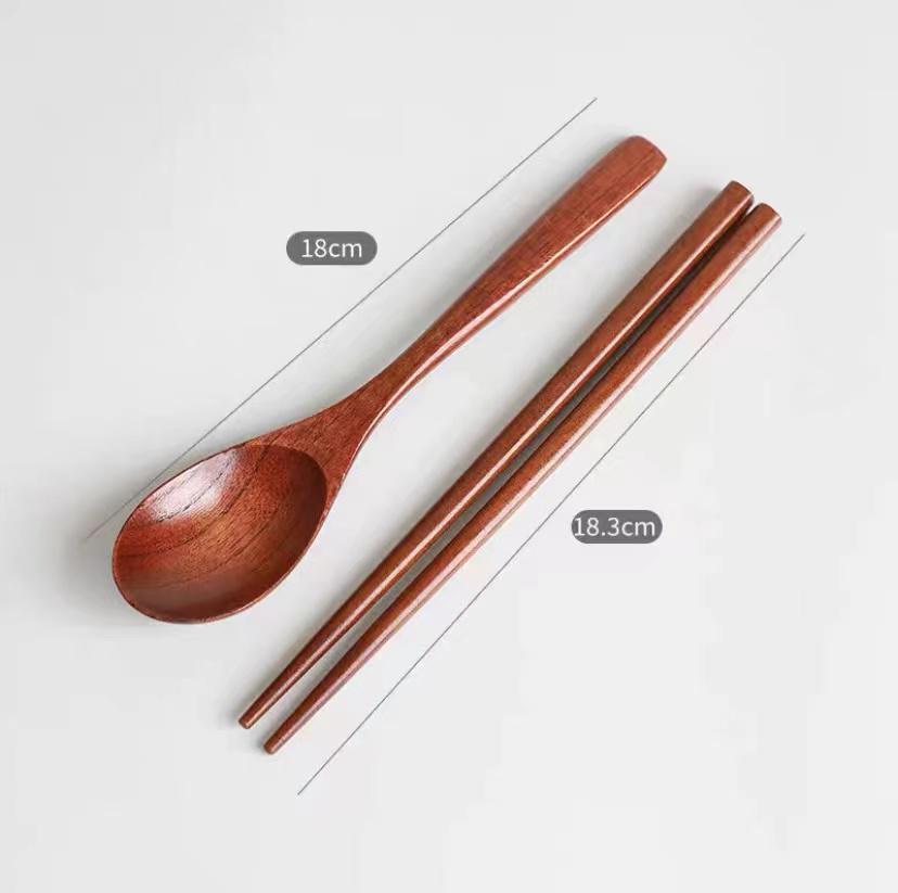 Children's Japanese Wooden Spoon & Chopsticks Set, Portable 3-Piece Cutlery with Box
