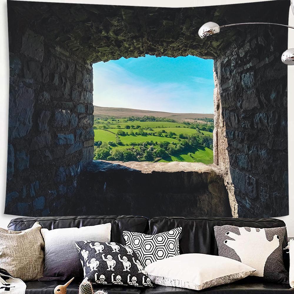Hanging Home Decoration Wall Cloth Tapestry Imitation Window Mountain View Tapestry Sea Window Forest Wall