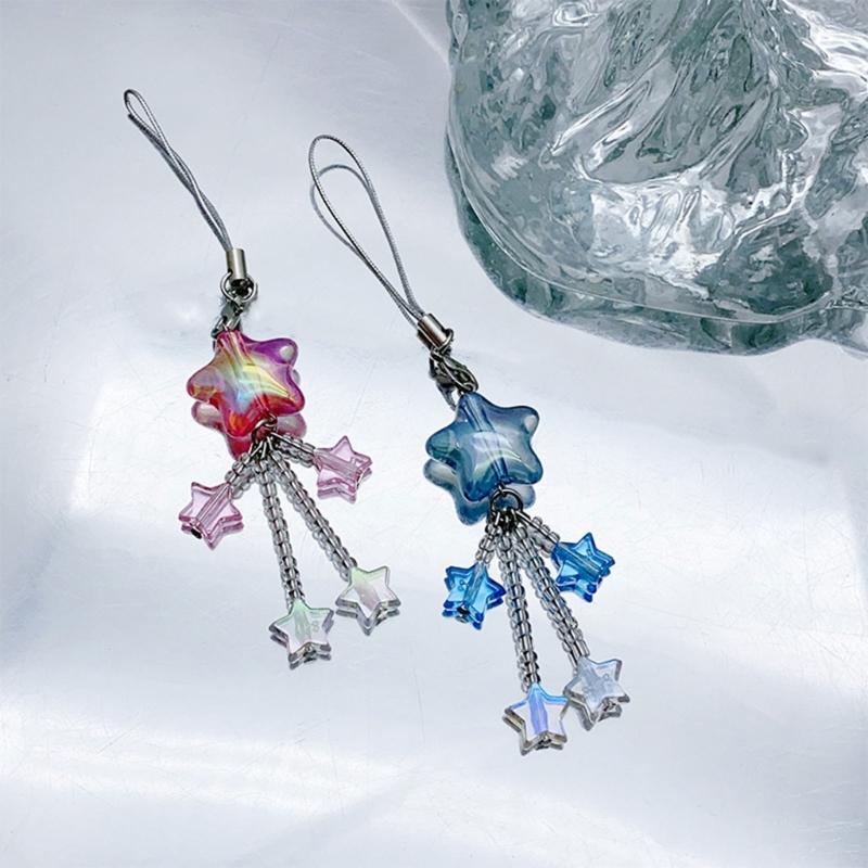 Star Bead Tassels Pendant Phone Charm Hanging Rope Cute Phone Chain Strap Bag Decoration Lanyard Keychain Accessories