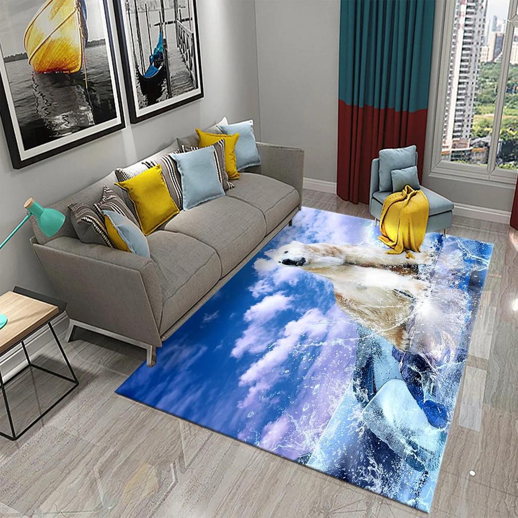 Vivid 3D Polar Bear Frosty Arctic Rug Cozy Modern Living Room Carpet Skin Friendly Easy Care Stylish Home Decor