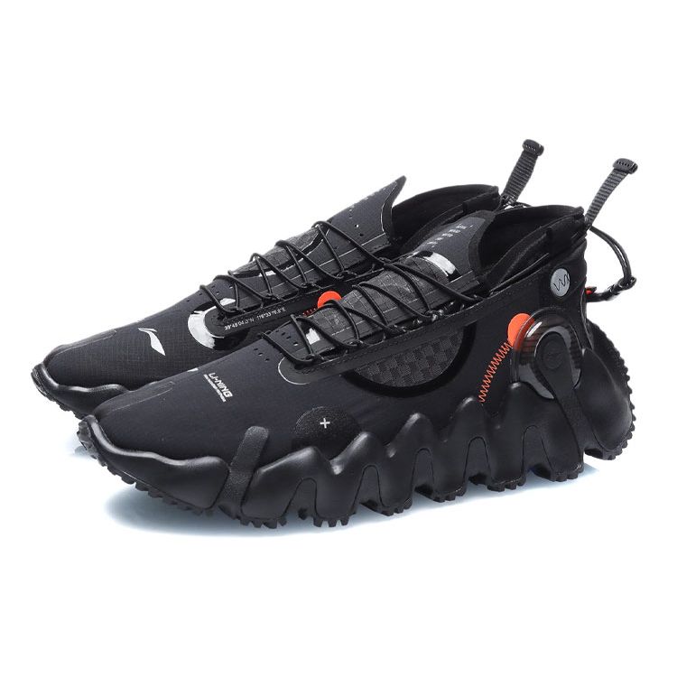 Li Ning Wu Xing 2 Mesh Fabric Synthetic Leather Non-Slip Wear-Resistant Lightweight Low-Top Basketball Shoes Men sneaker Black Orange AGBR029-2