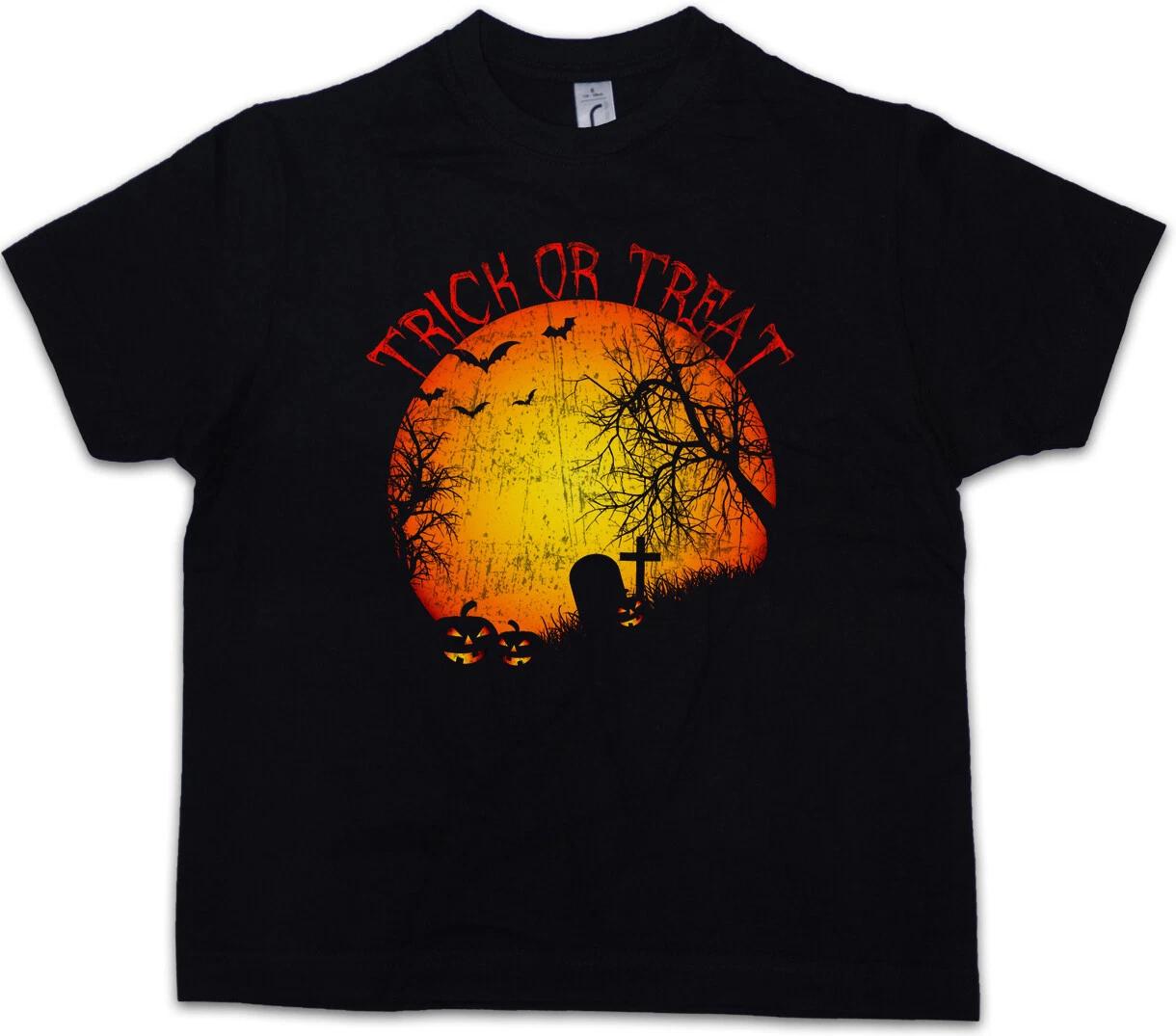 

TRICK OR TREAT Kids Boys T-Shirt Graveyard Halloween Samhain USA Creature- 160