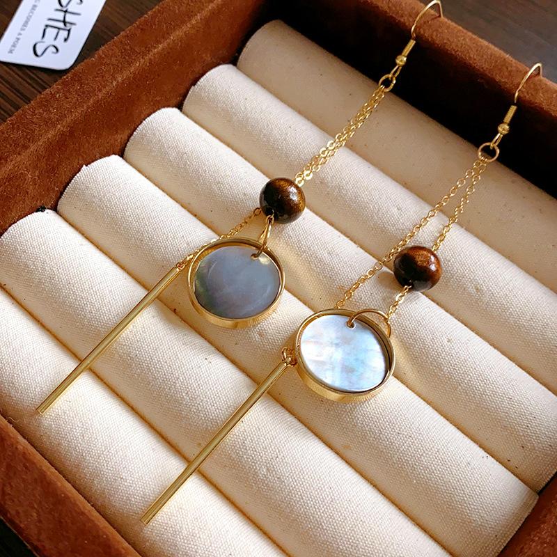 

Korean simple round long ear hook small fresh high-end fringed earrings literary temperament new earrings