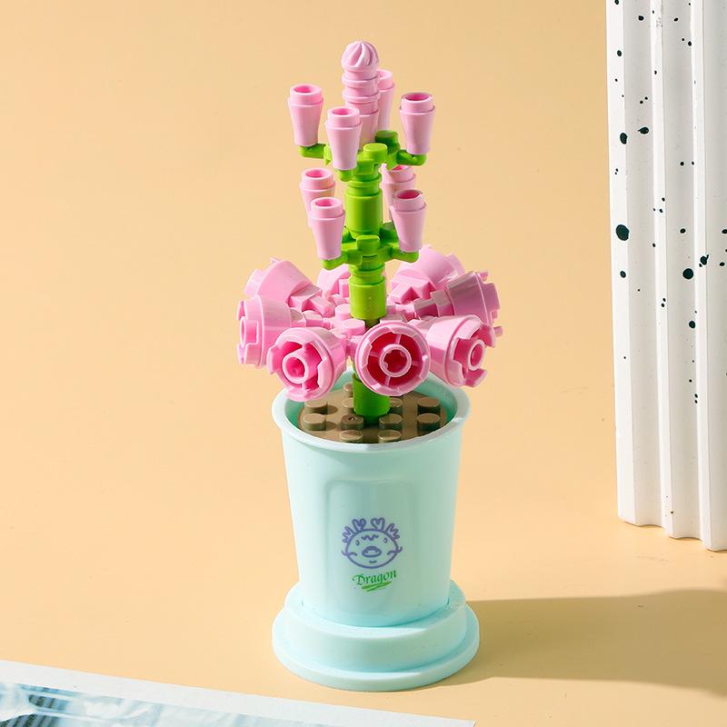 Klocki do budowania róży bonsai kompatybilne z LEGO dla dzieci - Ozdoba dekoracyjna i prezent