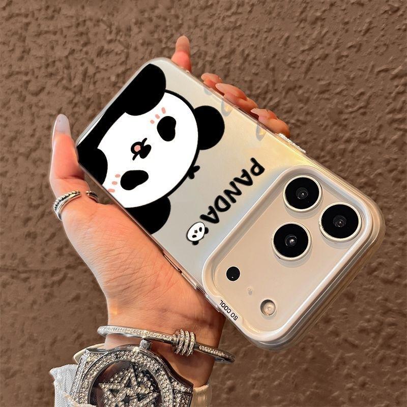 Cute Cartoon Panda Pattern Phone Case for iPhone 17 Air 16 15 14 11 Pro 13 12 Mini 8 7 Matte Laser Bumper Shockproof Hard Cover