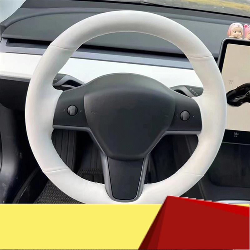 

Hand-Stitched Car Steering Wheel Cover White Car Accessories For Tesla Model 3 Model X Model Y Model S-M53K білий