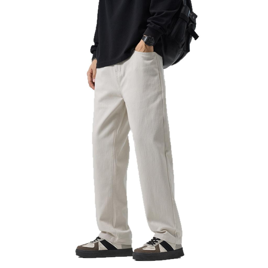Solid color simple trendy brand slim-fit straight casual pants men's spring new trendy pure cotton long pants