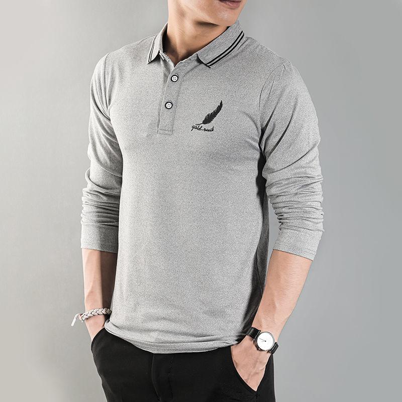 

Мужская футболка с длинными рукавами, рубашка поло, мужская осенняя одежда, молодежная одежда, корейская модная одежда для студентов 3XL серый