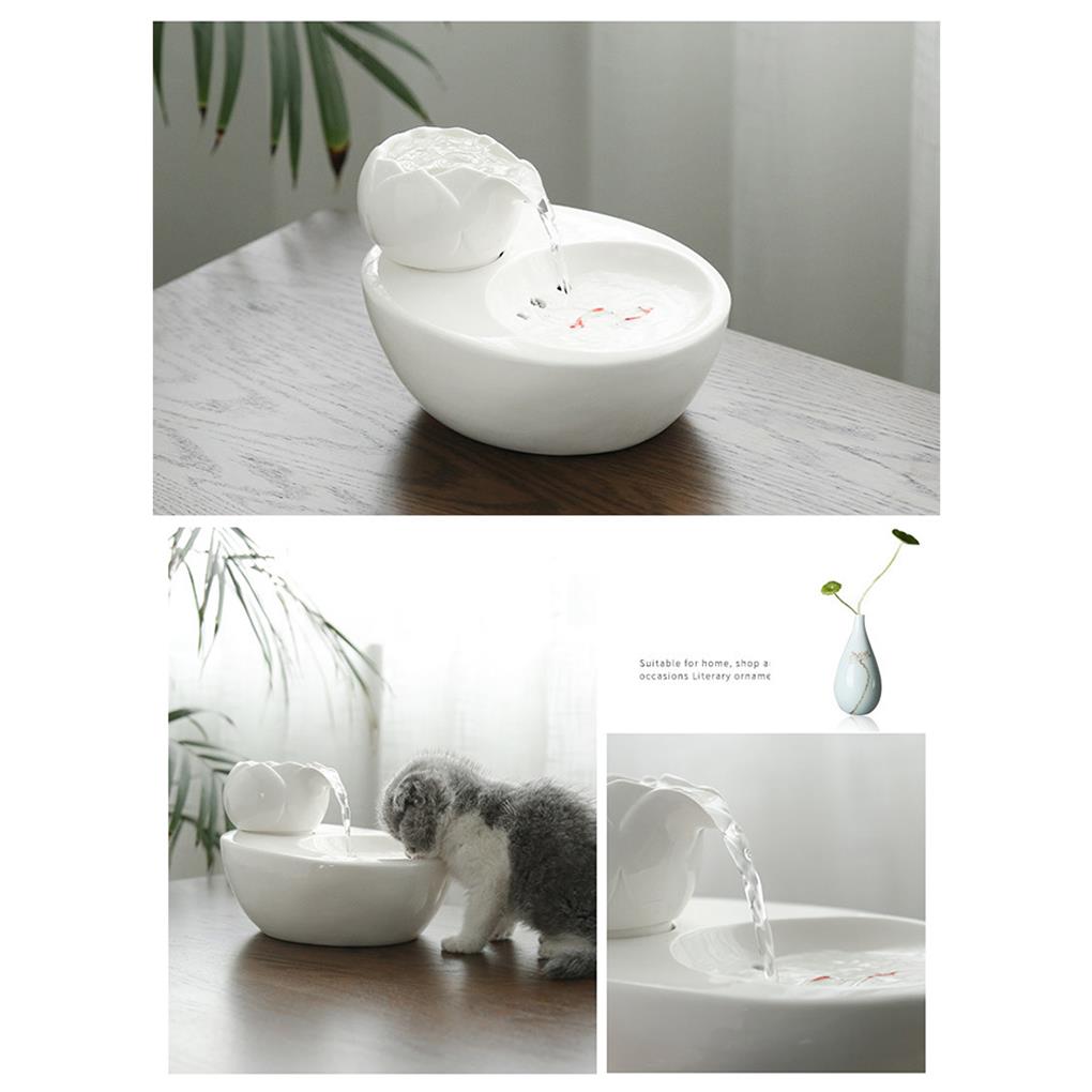 Ceramic Pet Water Fountain Portable Replacement Automatic Flower Shape Solid Color Pets Waterer Dispenser EU Plug