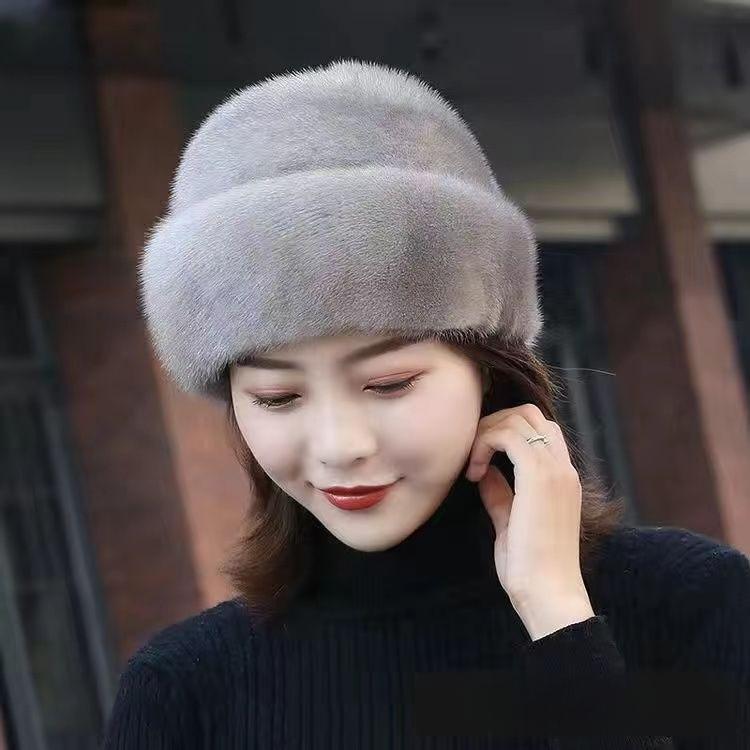 Mink Hat for Women Mink Fur Hat for Middle-aged and Elderly Mothers Winter Hat Outdoor Leisure Ear Protection and Warm Mink Hat