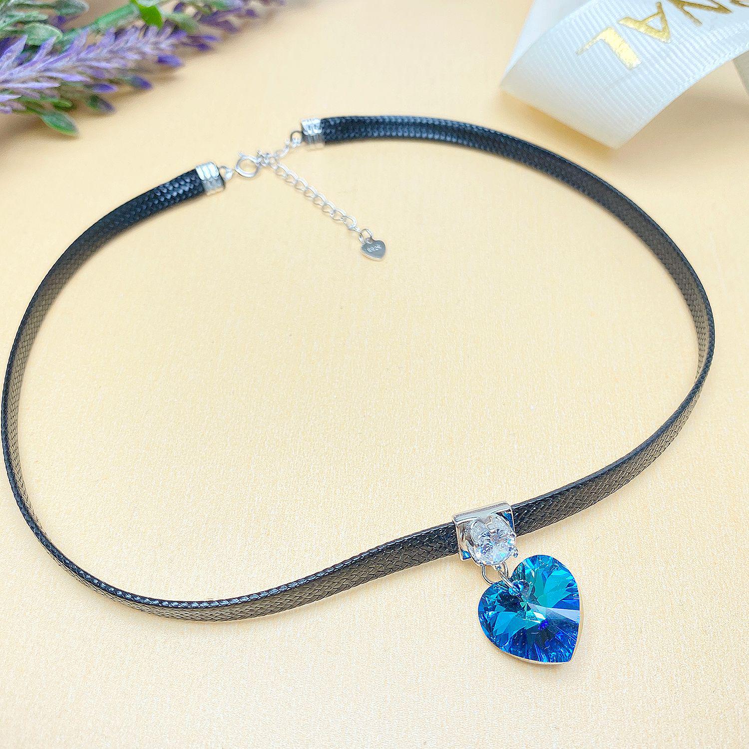 S925 Sterling Silver Four-Leaf Clover Crystal Heart Choker Necklace for Women S925 Silver