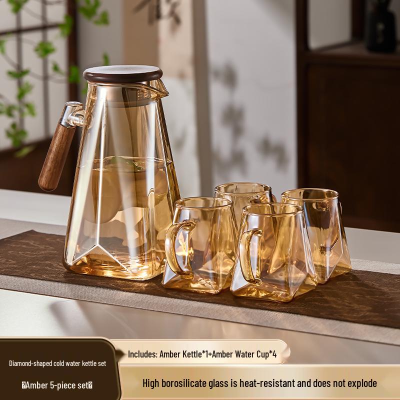 Yagang High-Temperature Resistant Glass Kettle Set for Tea, Living Room Cold Water Kettle Cup Set