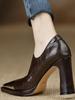 Deep mouth single shoes women's pointed high heels 2025 new fashion British style anti-collision metal head black small leather shoes