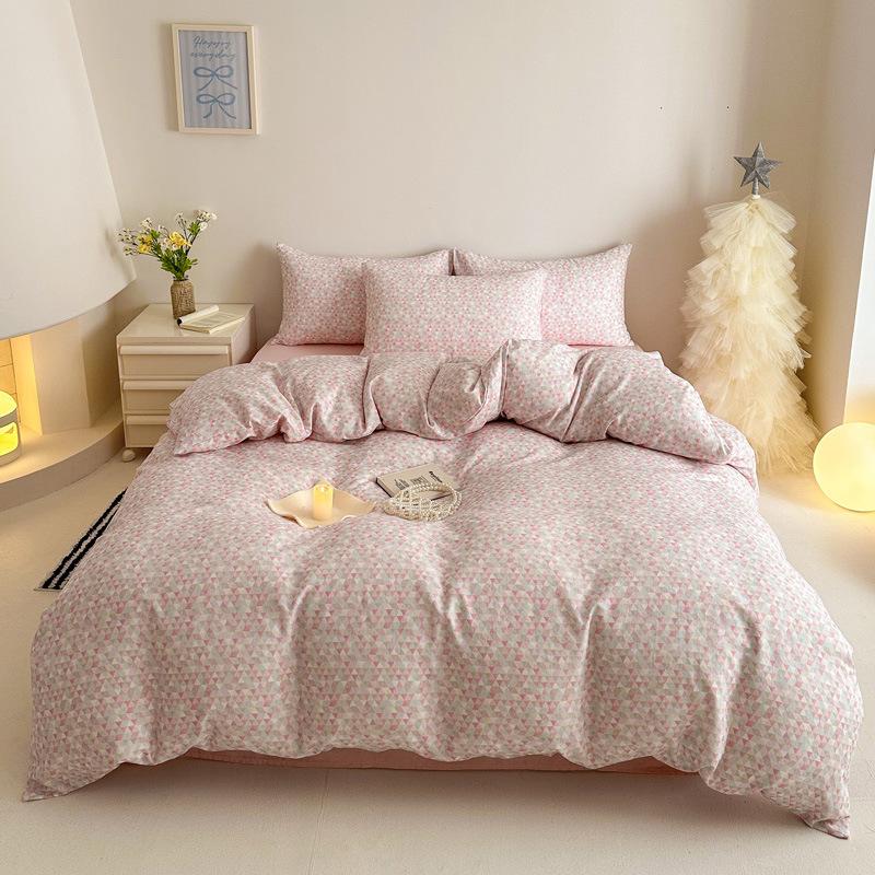 Pastoral Style Class A Maternal Infant Grade Cotton Double-Layer Yarn 4-Pcs Set Dormitory Cotton 3-Pcs Set Bed Sheet Quilt Cover Bedding