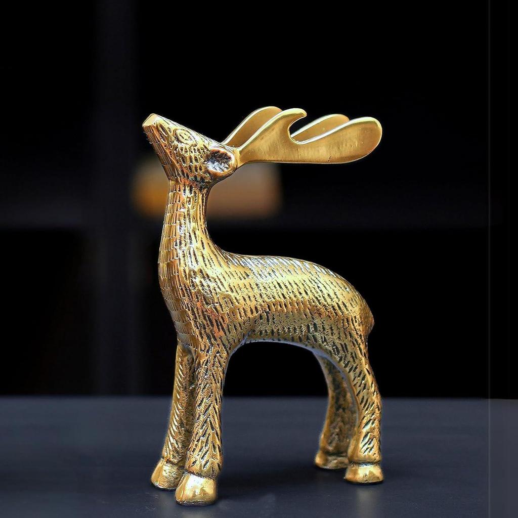 Antique Golden Aluminium Christmas Reindeer Figurine Statue 1 Pcs | Reindeer Showpiece for Tabletop, Bookshelf, Desktop, Cabinets, Valentine's Day