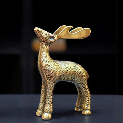 Antique Golden Aluminium Christmas Reindeer Figurine Statue 1 Pcs | Reindeer Showpiece for Tabletop, Bookshelf, Desktop, Cabinets, Valentine's Day
