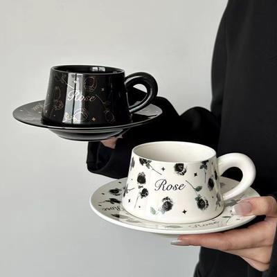 Rose Women'S Ceramic Cup Ins Wind Light Luxury Elegant Flower Coffee Cup Saucer Set Afternoon Tea Mug Latte Cup