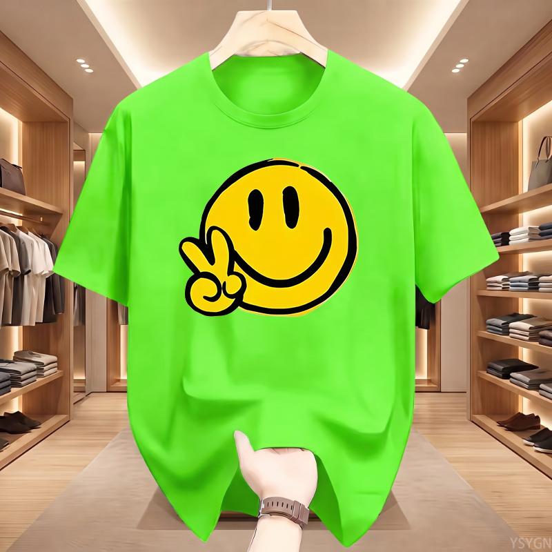 Unisex Casual Short Sleeve Crew Neck TShirt Joyful Face SMILE Graphic Print Summer Top Comfort Ladies TShirt Playful Design