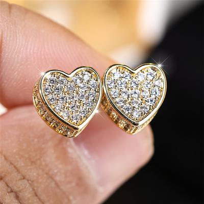 Cute Female White Heart Zircon Stone Stud Earrings Gold Color Dainty Gift Wedding Jewelry For Women