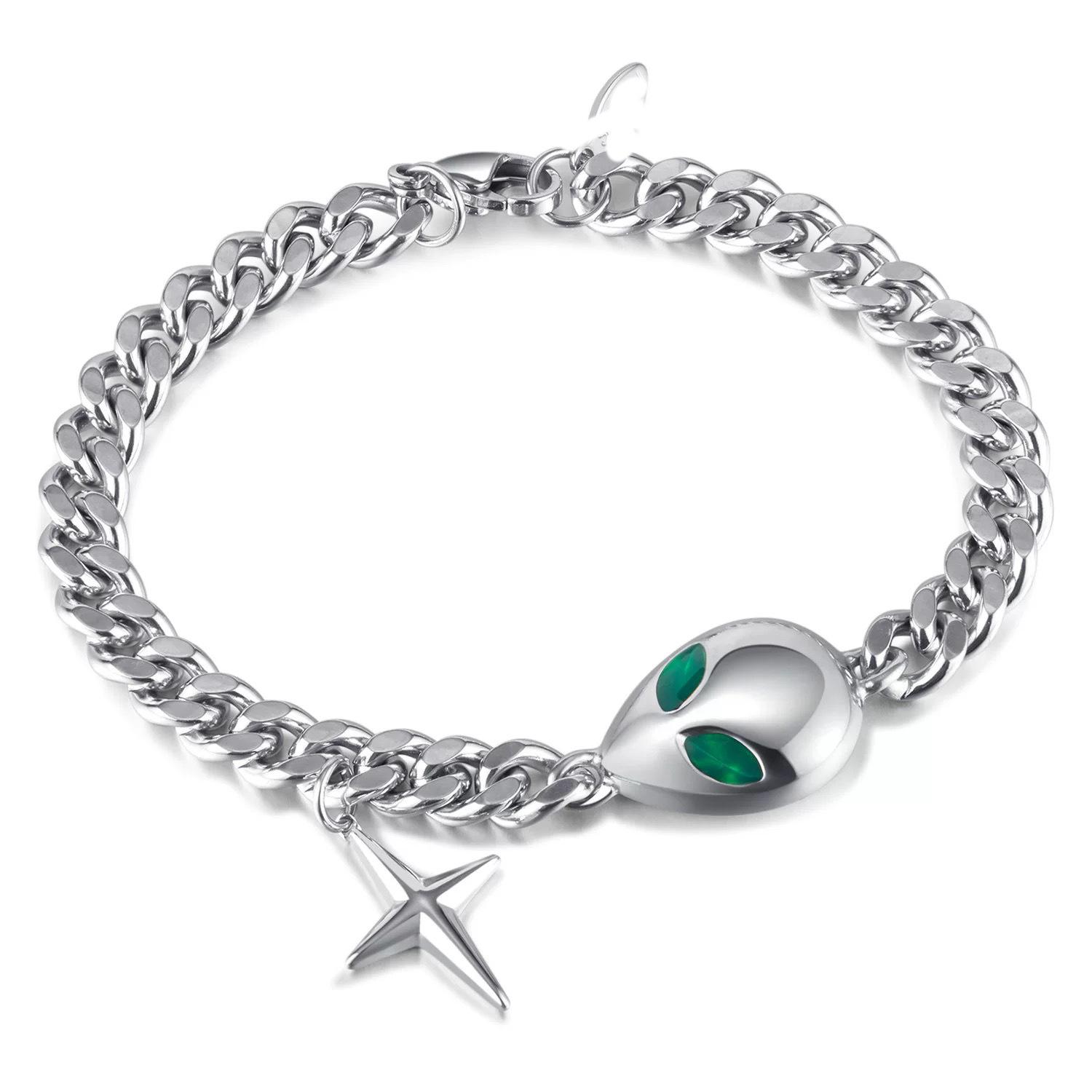 2026 new niche design Cuban bracelet alien cross bracelet unisex does not fade