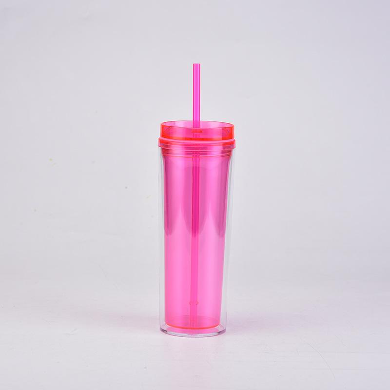 18oz Double-layer Plastic Straw Water Cup, Transparent Portable Sports Water Cup with Straw