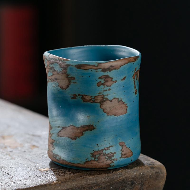 

230 мл грубая керамическая кофейная чашка, держащая в руке чашку, ретро японская керамическая чашка для кофе эспрессо, декоративная керамическая чашка для гостиной 230ML синий