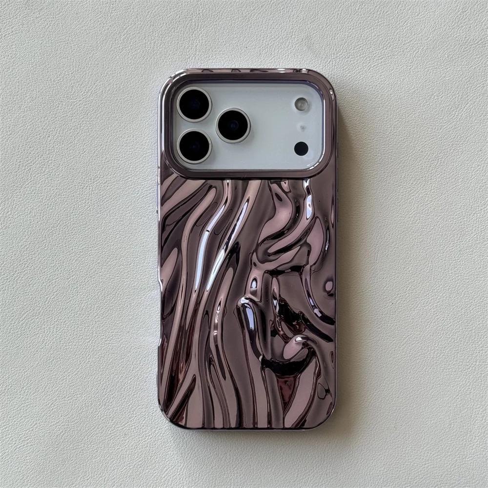 Electroplate 3D Solid Phone Case for Iphone 17 Air 16E 16 15 14 13 12 11 Pro Max Water Ripple Shockproof Tpu Soft Cover