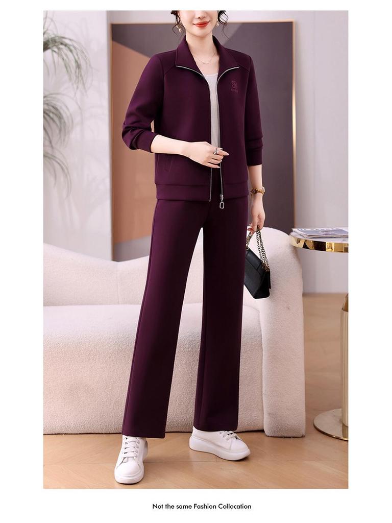 Damski modny zestaw dwuczęściowy: Kurtka z długim rękawem i spodnie z szerokimi nogawkami na wiosnę i jesień