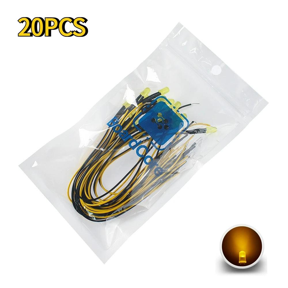 20PCS Prewired LED Diode 5mm 12V Ultra Bright Emitting Diodes Lamp DIY Projects White Red Green Blue Orange Yellow