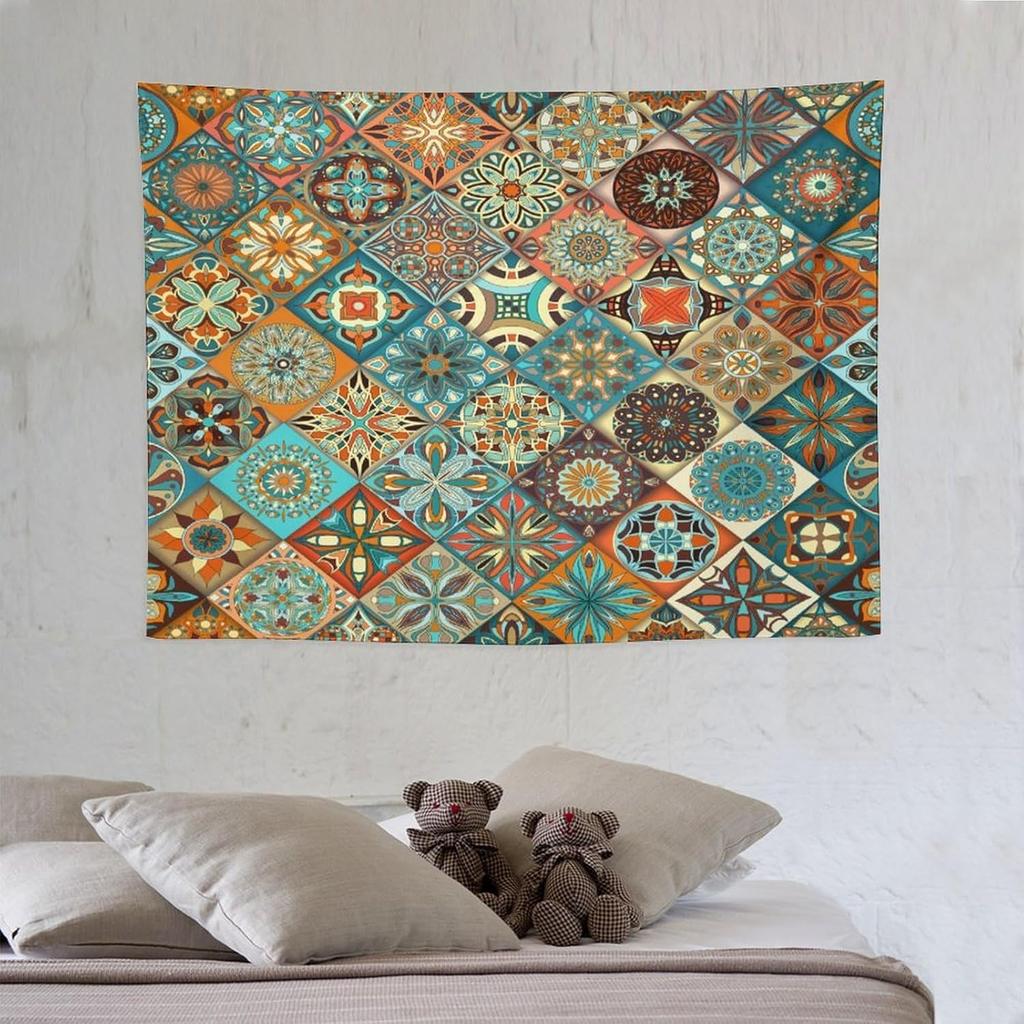 Vintage Bohemian Tapestry Wall Hanging Colorful Mandala Indian Pattern Tapestries Home Decor for Living Room Bedroom Apartment