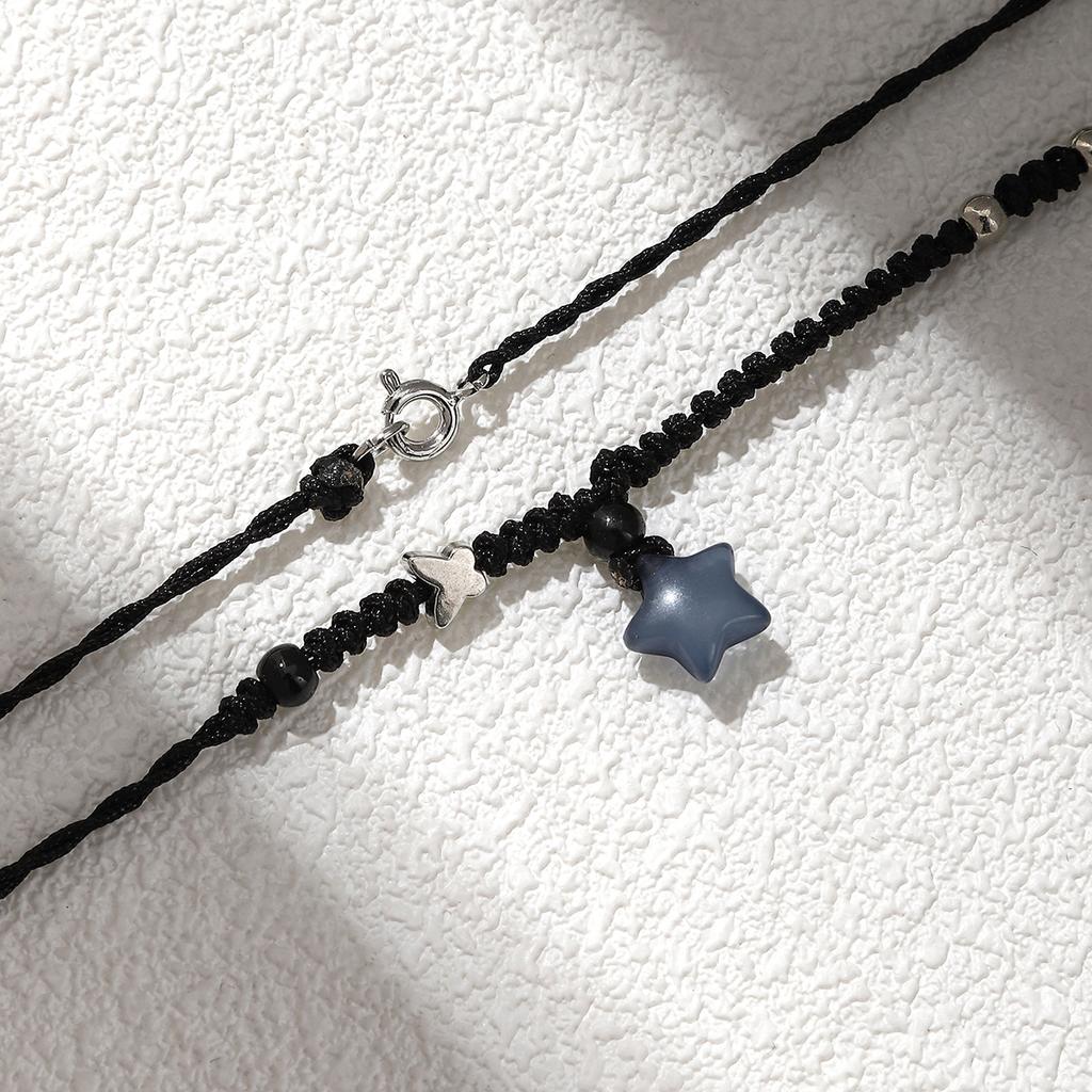 Bohemian Hand Woven Black Rope Star Pendant Necklace Retro Choker Necklace Women's Daily Versatile Party Jewelry