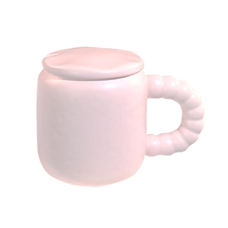 Candy-Colored Ceramic High-Value Men'S And Women'S Drinking Cups, Pearl Handles, Household Coffee Cups With Lids And Spoons