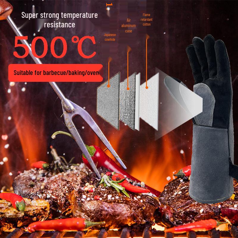 Oqi Heat-Resistant BBQ Gloves: Flameproof, Anti-Scald, Outdoor Barbecue & Oven Protection.