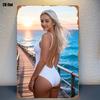 Pc of Metal Wall Art Featuring a Sunset Beach Scene with a WomanS Silhouette And Easy To Hang with PreDrilled Holes  a Dura