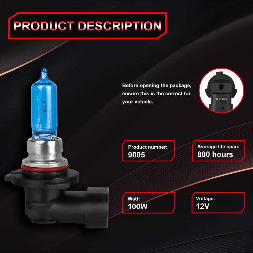 Fit For Toyota Camry 2007-2018 Halogen Headlight Bulbs,9005/HB3 High Beam + H11 Low Beam Halogen Headlight Bulbs Headlamp Replcement Bulb Kit,Plug
