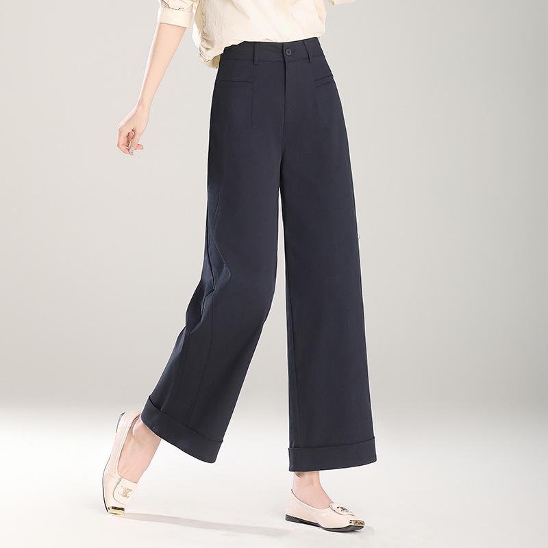 Beige Turn-Up Wide-Leg Cropped Pants - Women's 2025 Spring/Autumn Casual Loose Fit