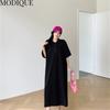 MODIQUE Summer Plus Size New Women Loose A-Line Printing Solid Color Long Dresses Elegant Lady Casual Cotton POLO Short Sleeve Skirt