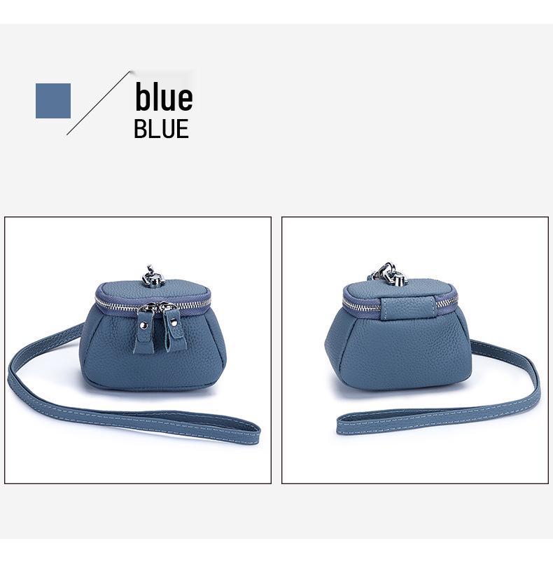 Compact Top-Grain Cowhide Coin Purse: Stylish Necklace Pouch for Lipstick, Makeup, or Earphones