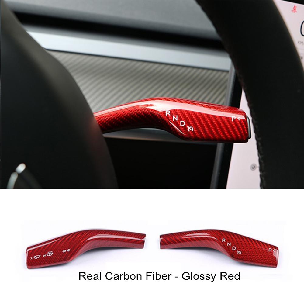 Car Gear Lever Paddle Wiper Gear Stickers For Tesla Model 3 2016- Model Y - Real Carbon Fiber Interior Accessories